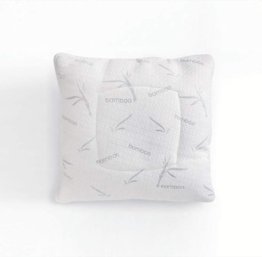 Pillow in a bamboo-pattern knit cover with a mesh side panel