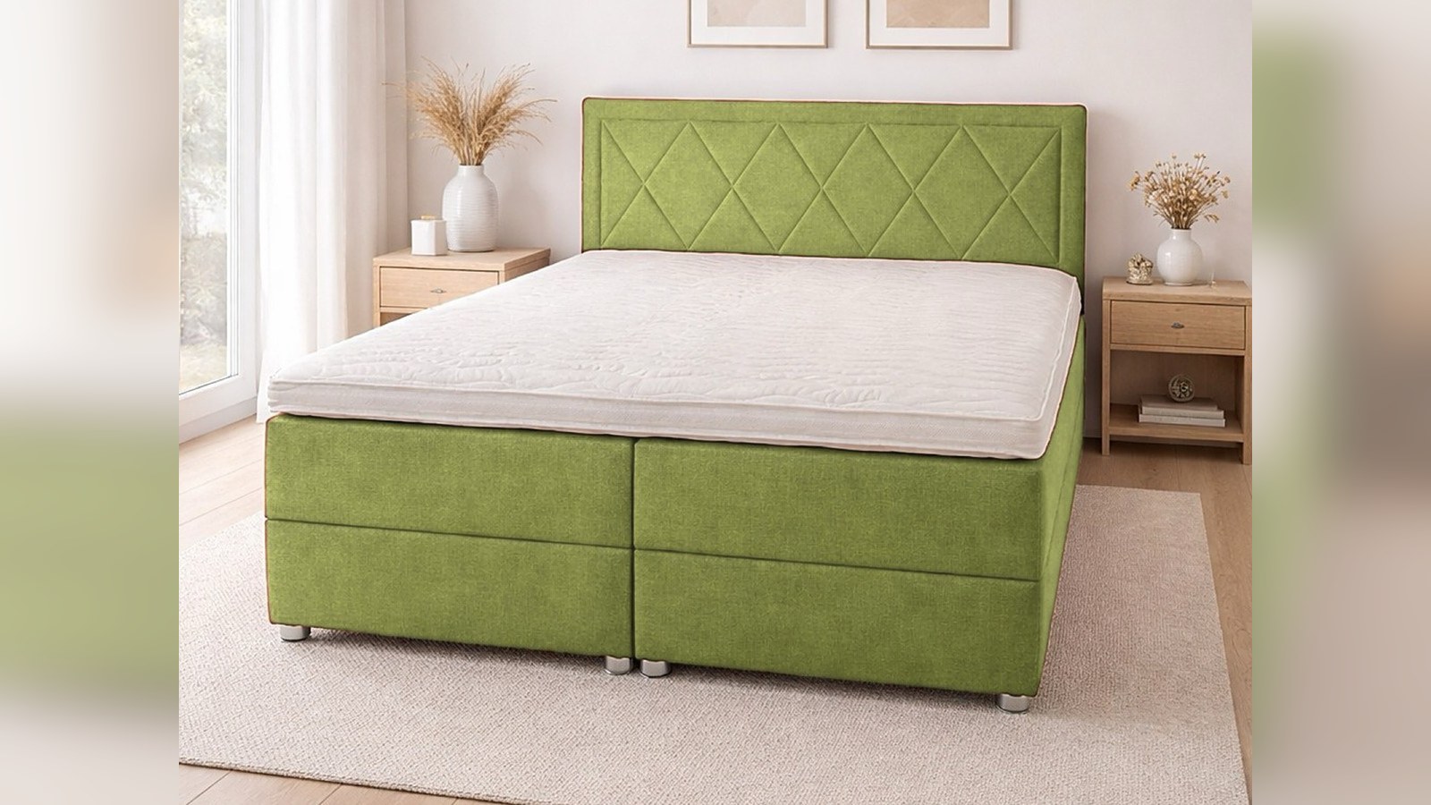 Continental bed in ARNE 72 fabric in a bedroom